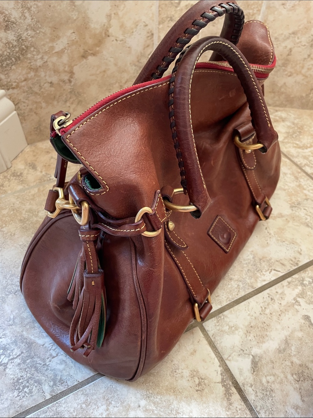 Dooney & Bourke Brown Leather Satchel chestnut large bag - Picture 4 of 11